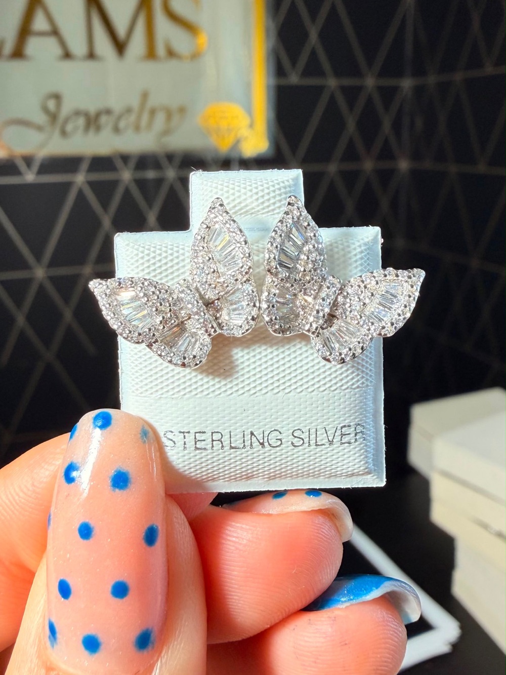 Sterling Silver Clear Crystal Butterfly Cluster Earrings